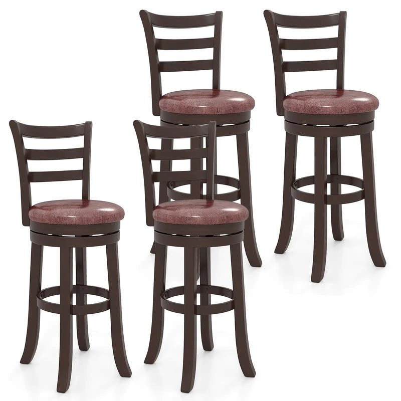Counter Height Swivel Barstools Set of 2 with Faux Leather Seat and Wrap-around Footrest by DirectDeals
