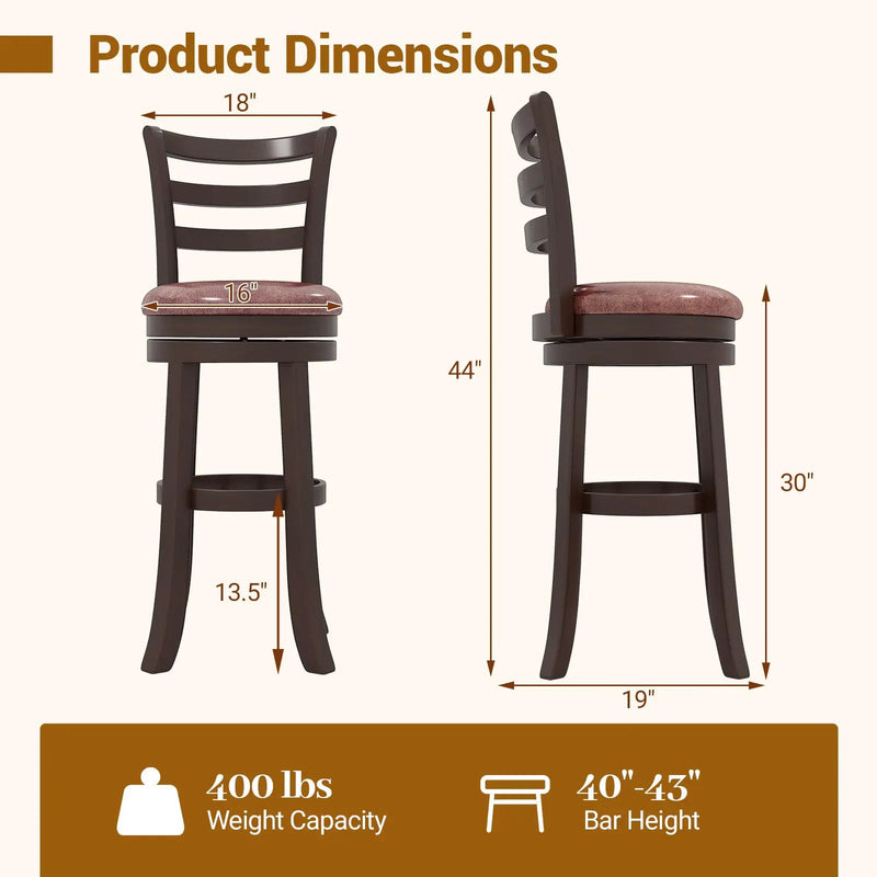 Counter Height Swivel Barstools Set of 2 with Faux Leather Seat and Wrap-around Footrest by DirectDeals