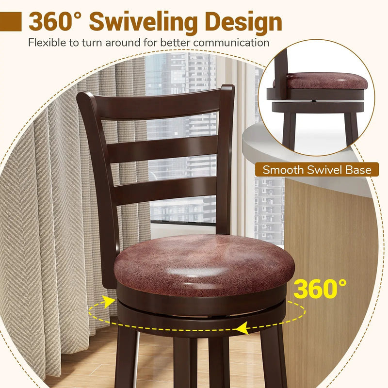 Counter Height Swivel Barstools Set of 2 with Faux Leather Seat and Wrap-around Footrest by DirectDeals