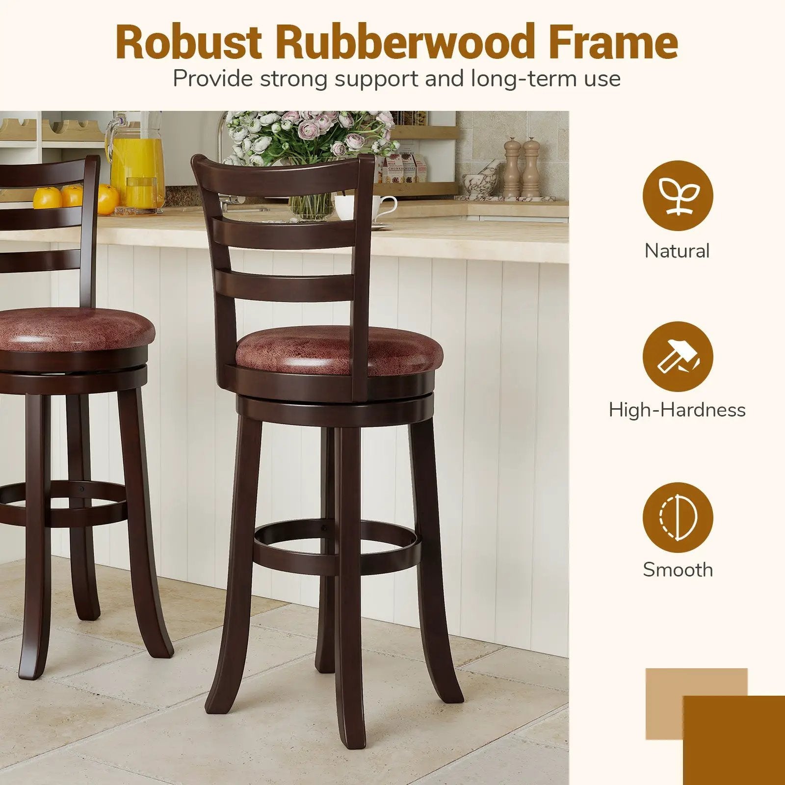 Counter Height Swivel Barstools Set of 2 with Faux Leather Seat and Wrap-around Footrest by DirectDeals