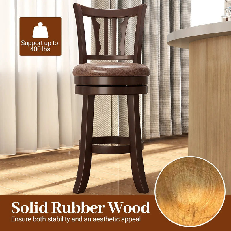 Counter Height Swivel Bar Stools Set of 2 with Back and Solid Rubber Frame by DirectDeals