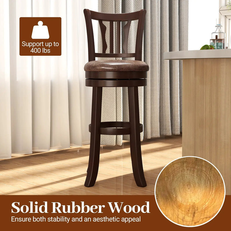 Counter Height Swivel Bar Stools Set of 2 with Back and Solid Rubber Frame by DirectDeals