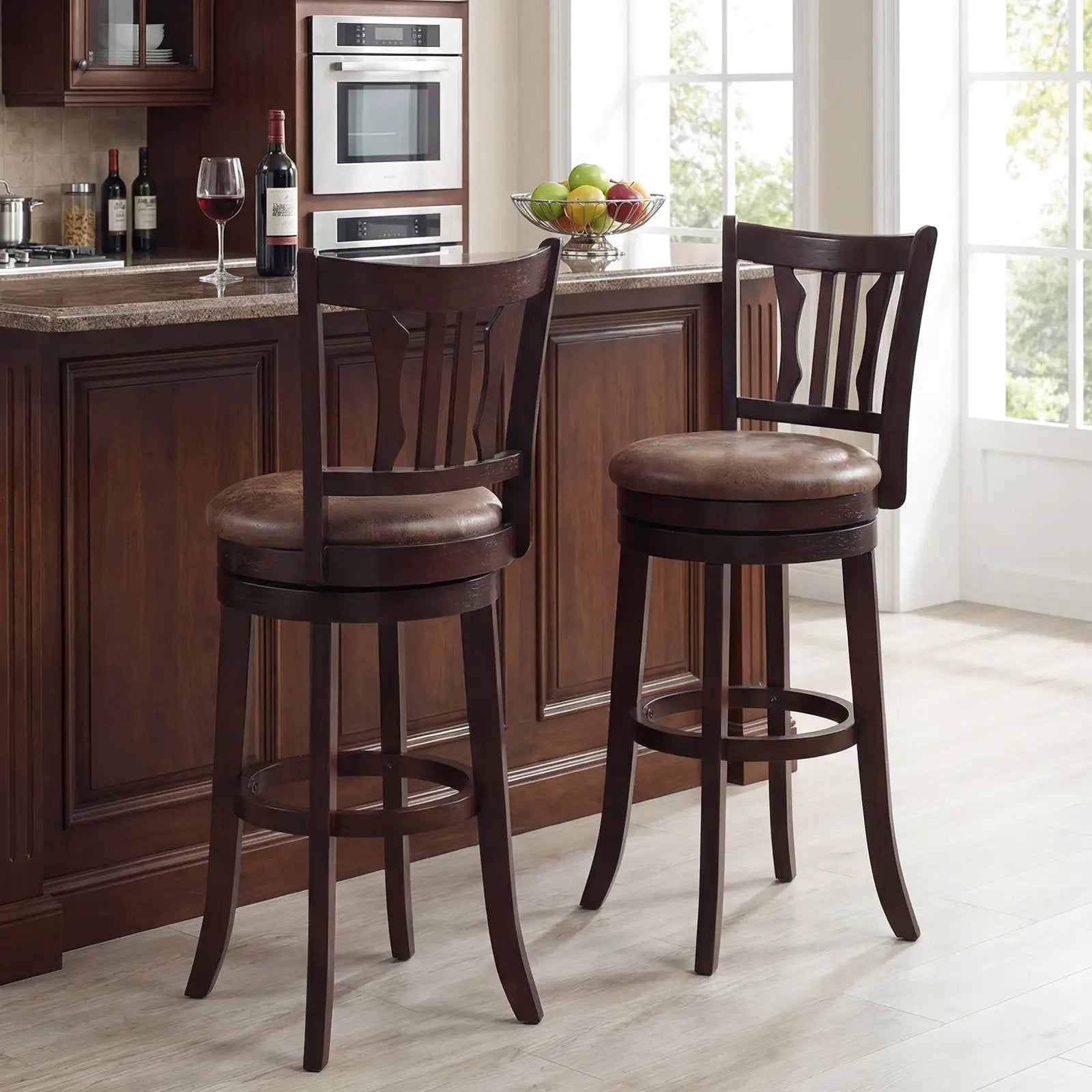 Counter Height Swivel Bar Stools Set of 2 with Back and Solid Rubber Frame by DirectDeals