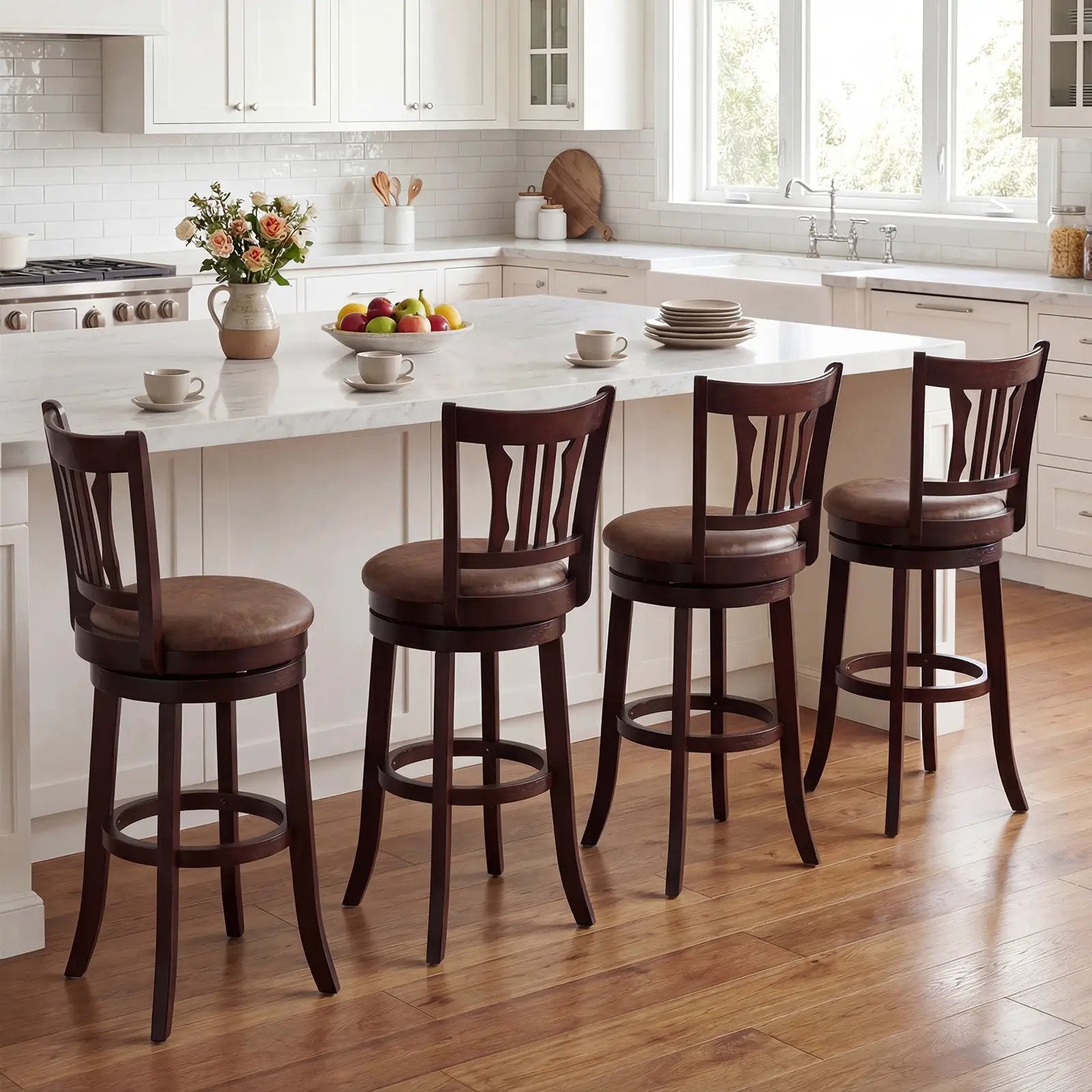 Counter Height Swivel Bar Stools Set of 2 with Back and Solid Rubber Frame by DirectDeals