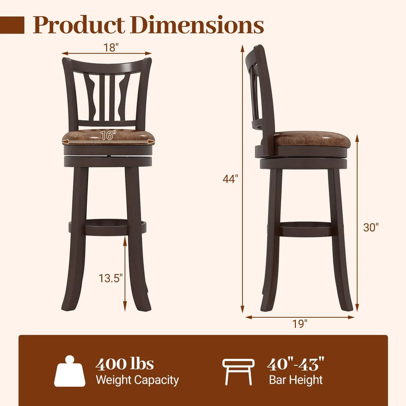Counter Height Swivel Bar Stools Set of 2 with Back and Solid Rubber Frame by DirectDeals