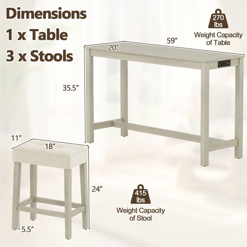 Counter Height Table with 3 Stools and 4-Piece Breakfast Nook Bar Set-Gray by DirectDeals