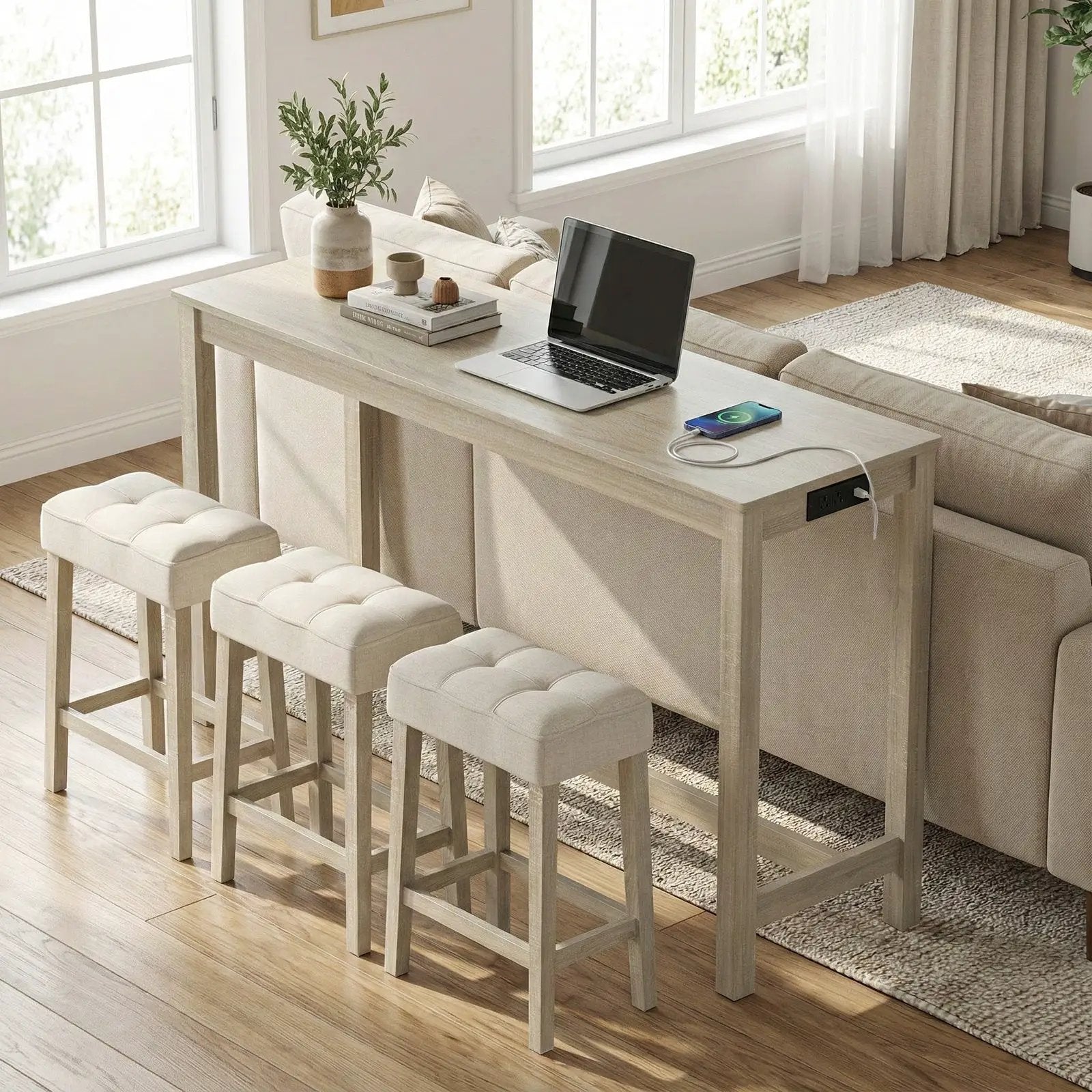 Counter Height Table with 3 Stools and 4-Piece Breakfast Nook Bar Set-Gray by DirectDeals