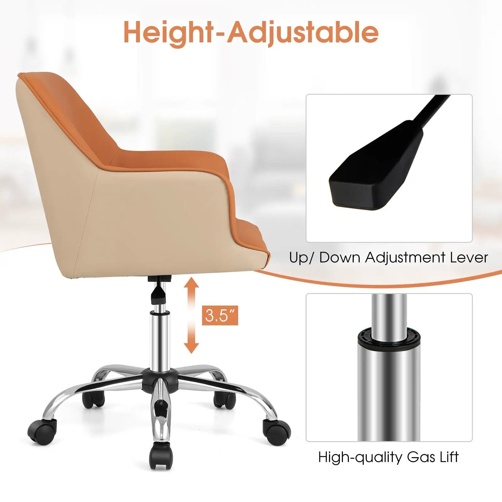 PU Covered Office Chair with Adjustable Height and Sponge Padded Cushion-Brown by DirectDeals