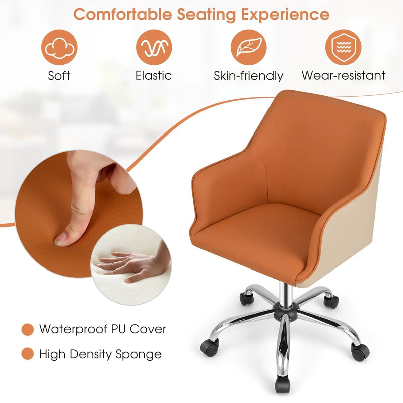 PU Covered Office Chair with Adjustable Height and Sponge Padded Cushion-Brown by DirectDeals