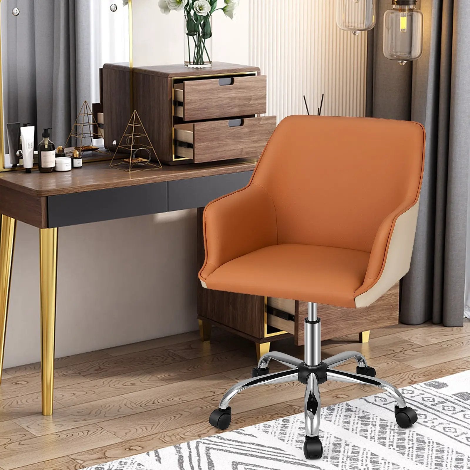 PU Covered Office Chair with Adjustable Height and Sponge Padded Cushion-Brown by DirectDeals