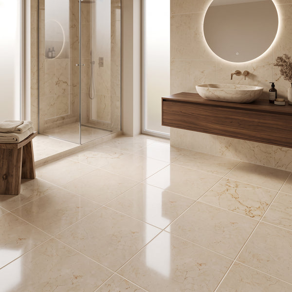 Crema Marfil Polished Micro Bevelled Marble Tiles 18x18