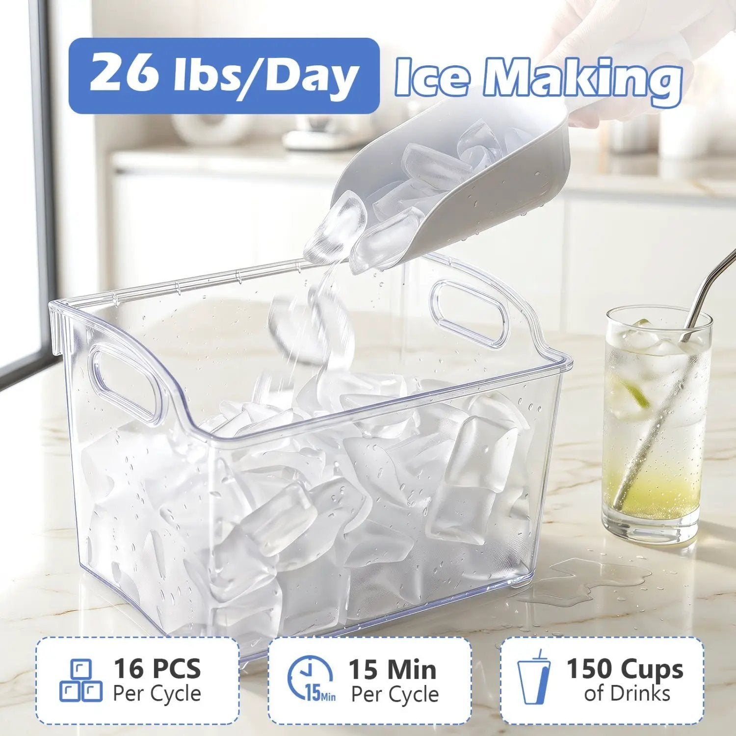 Countertop Ice Maker 26 Lbs/Day with Adjustable Thickness by DirectDeals