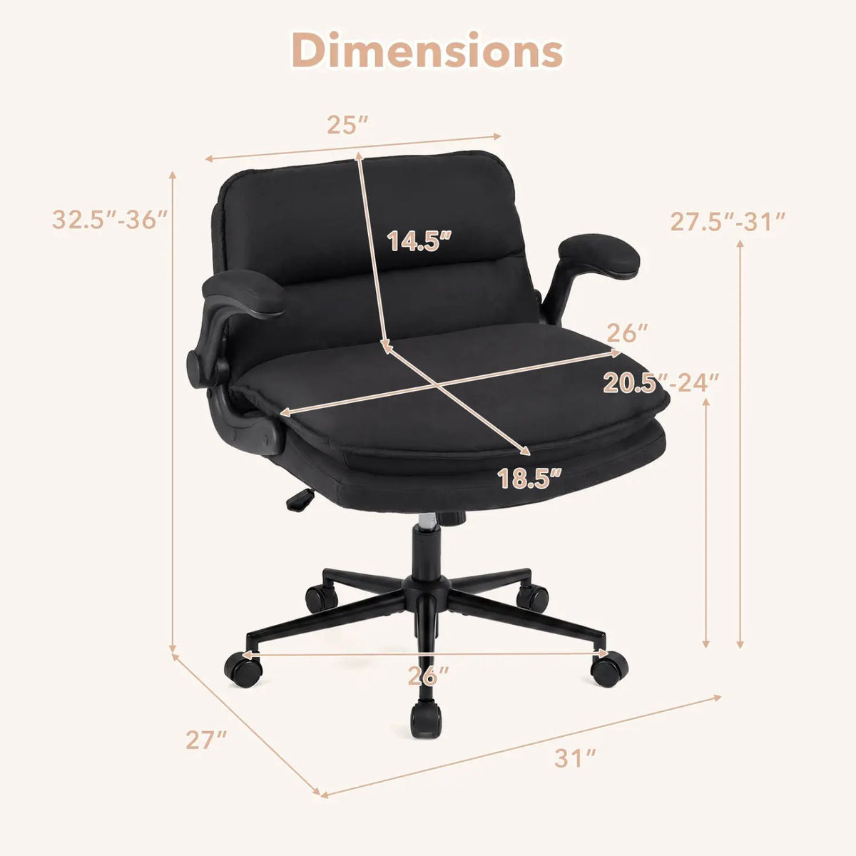 Criss Cross Chair on Wheels with Flip-up Arms Adjustable Height by DirectDeals