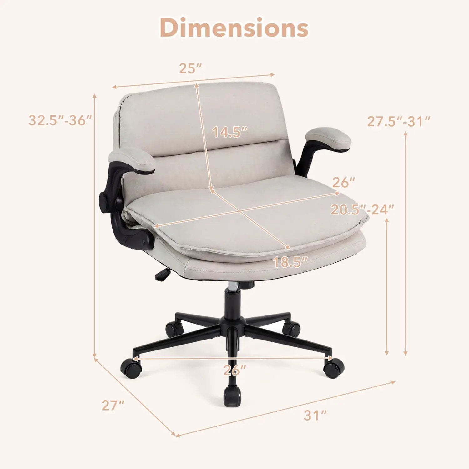 Criss Cross Chair on Wheels with Flip-up Arms Adjustable Height by DirectDeals