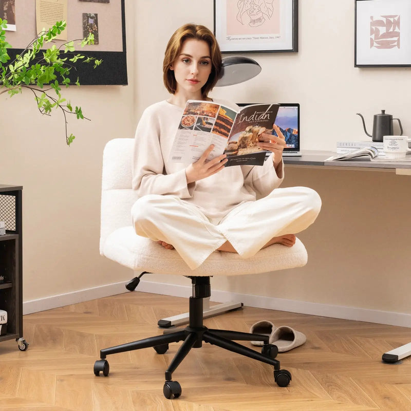 Cross Legged Chair with Wheels with Padded Seat Adjustable Height for Bedroom Study-Beige by DirectDeals