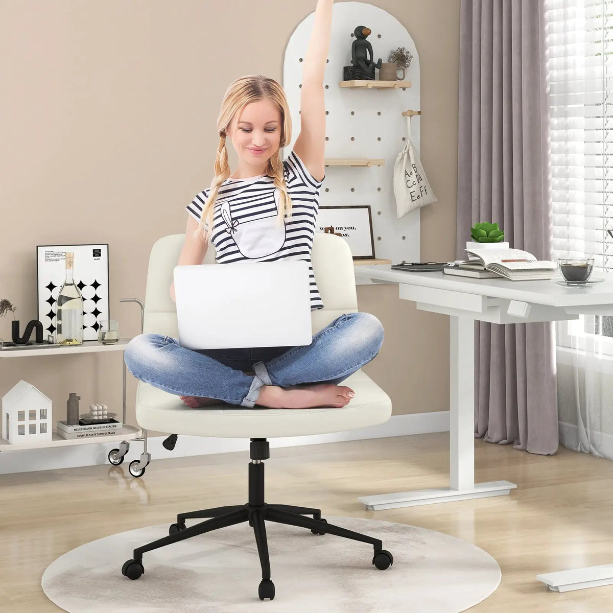 Height-adjustable Armless Desk Chair with Wheels for Home Office Make Up by DirectDeals