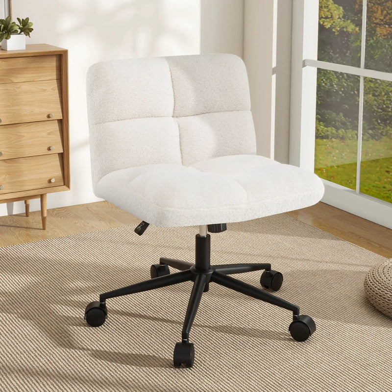 Cross Legged Chair with Wheels with Padded Seat Adjustable Height for Bedroom Study-Beige by DirectDeals