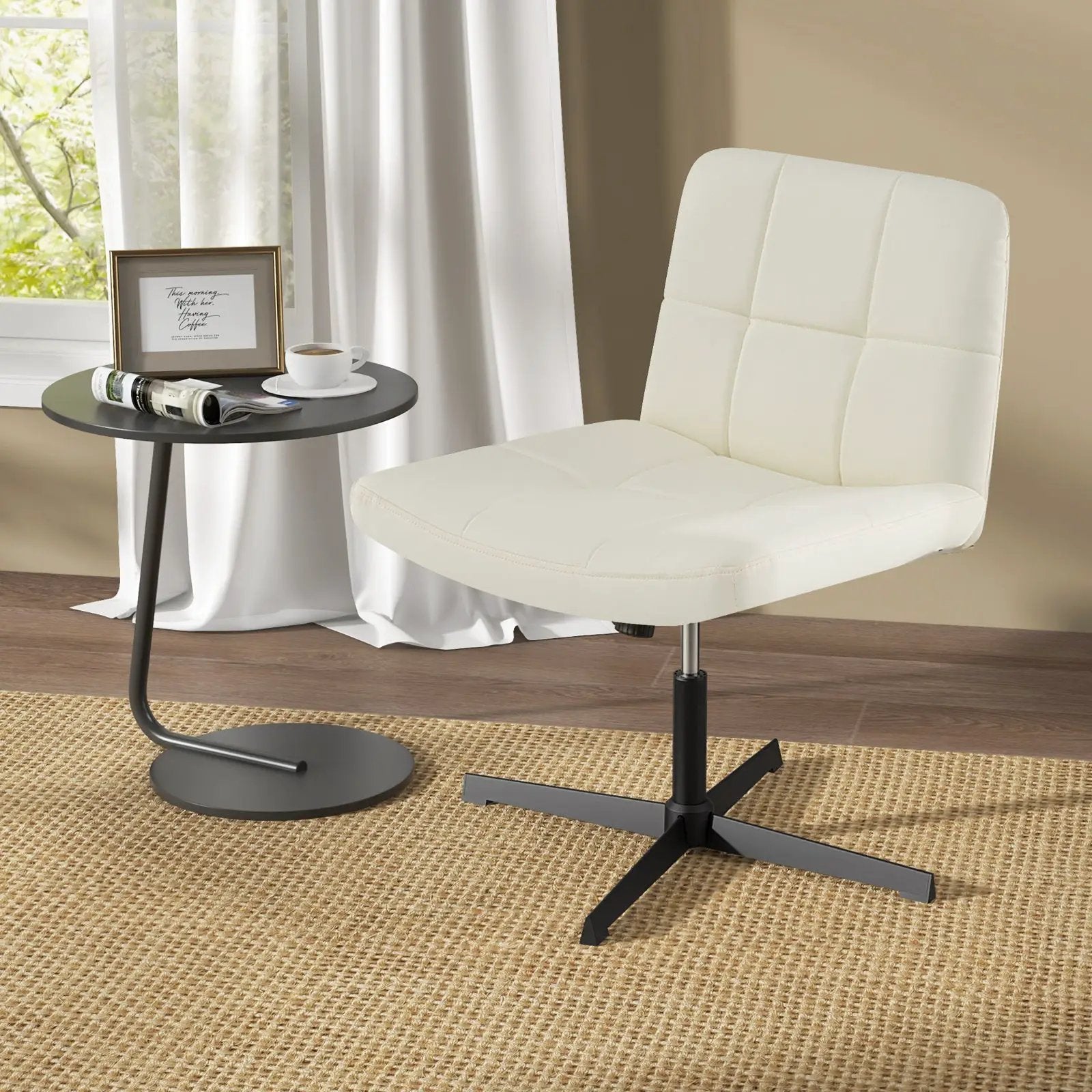 PU Leather Upholstered Cross-legged Office Chair with Oversized U-shaped Seat for Home Office Make Up by DirectDeals