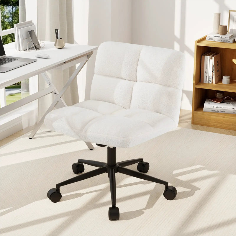 Cross Legged Chair with Wheels with Padded Seat Adjustable Height for Bedroom Study-Beige by DirectDeals