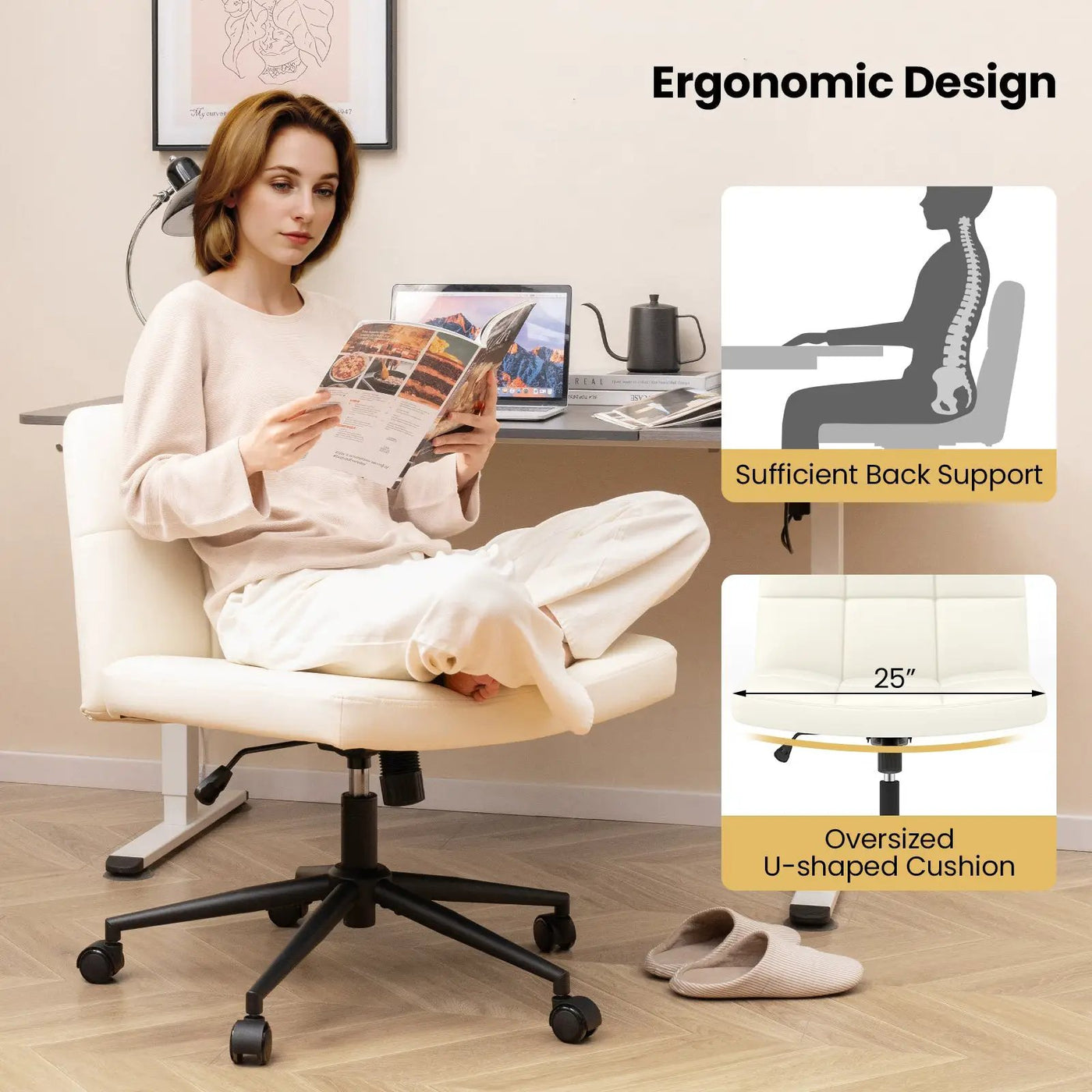 Height-adjustable Armless Desk Chair with Wheels for Home Office Make Up by DirectDeals
