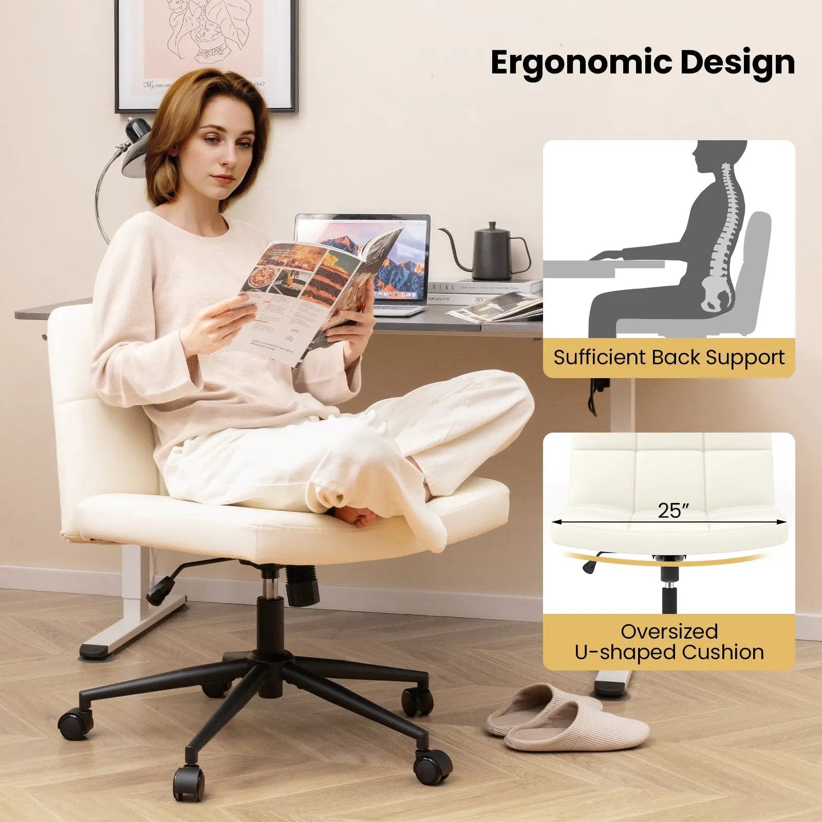 Height-adjustable Armless Desk Chair with Wheels for Home Office Make Up by DirectDeals