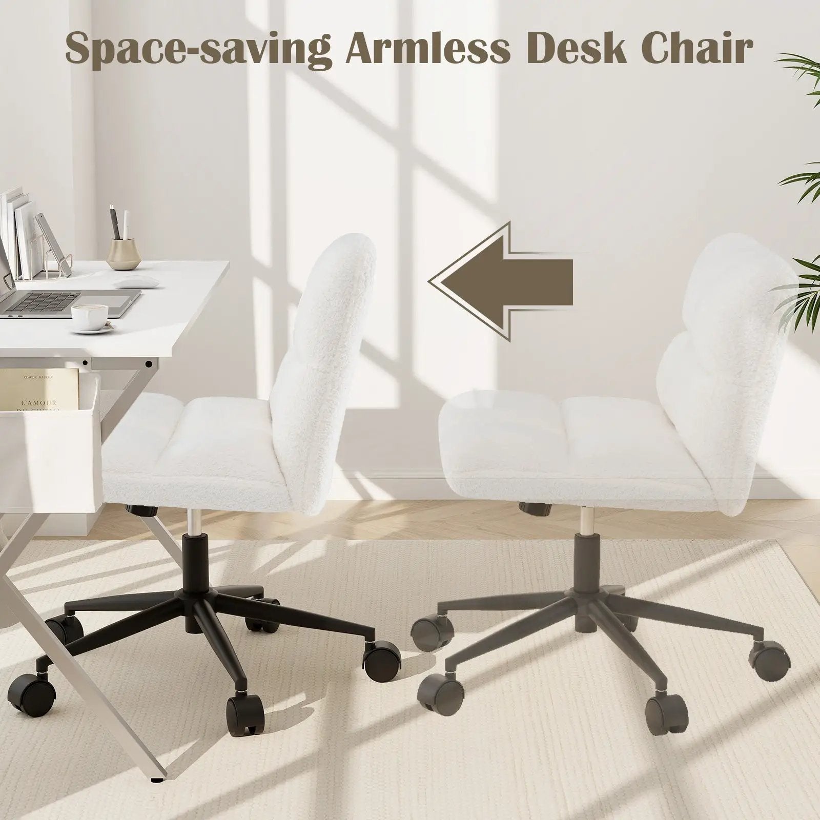 Cross Legged Chair with Wheels with Padded Seat Adjustable Height for Bedroom Study-Beige by DirectDeals