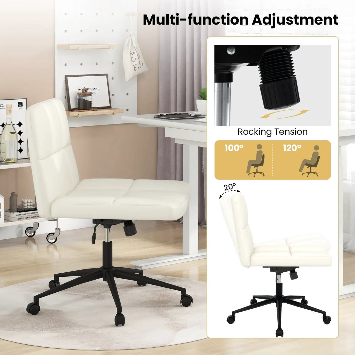 Height-adjustable Armless Desk Chair with Wheels for Home Office Make Up by DirectDeals