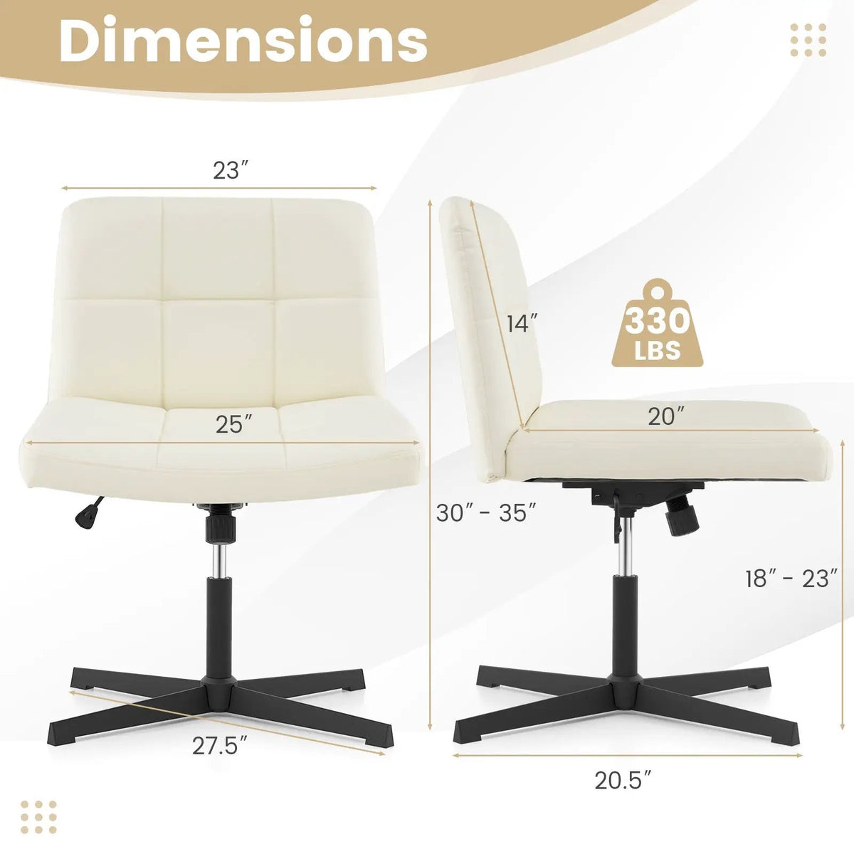 PU Leather Upholstered Cross-legged Office Chair with Oversized U-shaped Seat for Home Office Make Up by DirectDeals