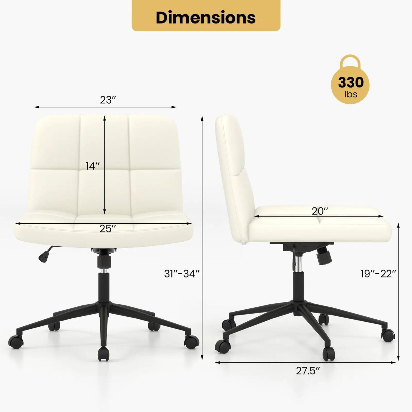 Height-adjustable Armless Desk Chair with Wheels for Home Office Make Up by DirectDeals