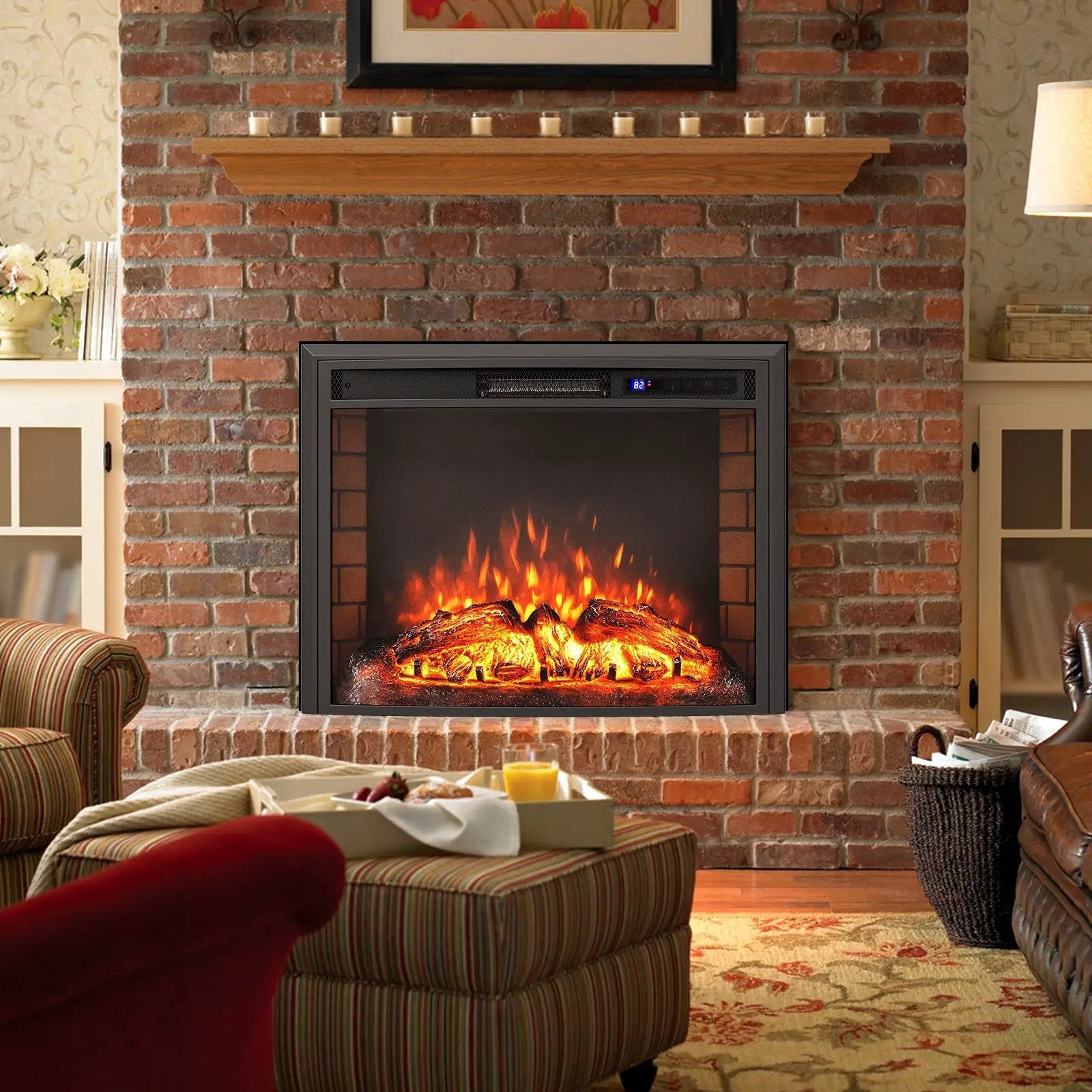 Curved Recessed Electric Fireplace Insert with Remote Control and Overheat Protection-26 Inch by DirectDeals