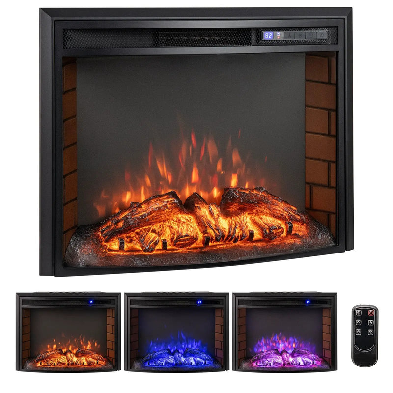 Curved Recessed Electric Fireplace Insert with Remote Control and Overheat Protection-26 Inch by DirectDeals