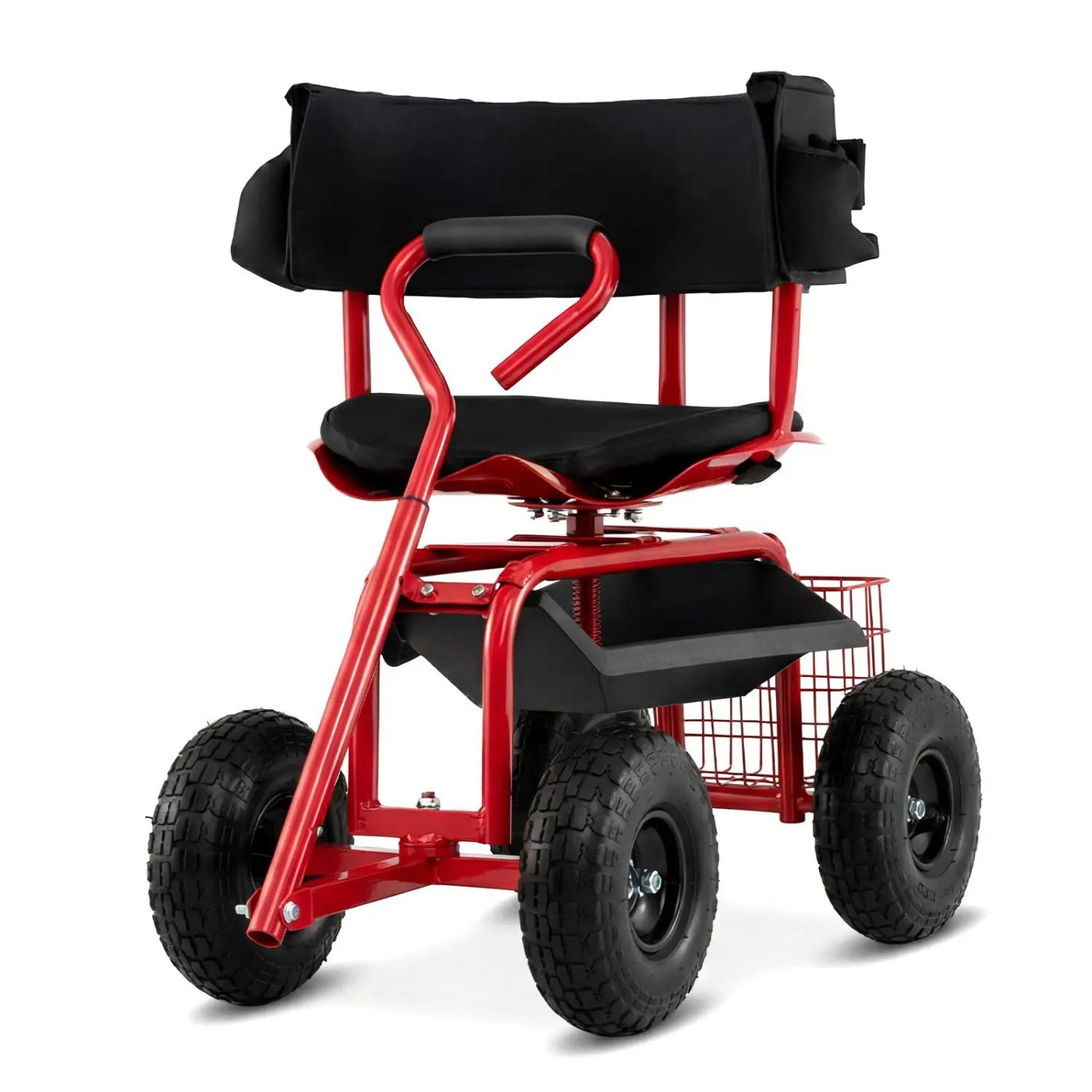 Cushioned Rolling Garden Cart Scooter with Storage Basket and Tool Pouch by DirectDeals