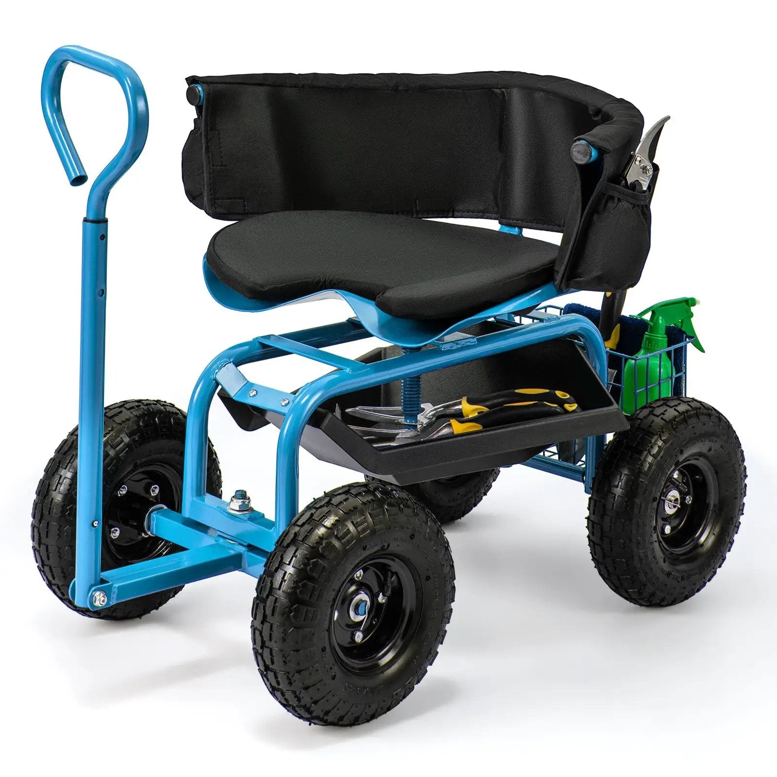 Cushioned Rolling Garden Cart Scooter with Storage Basket and Tool Pouch by DirectDeals