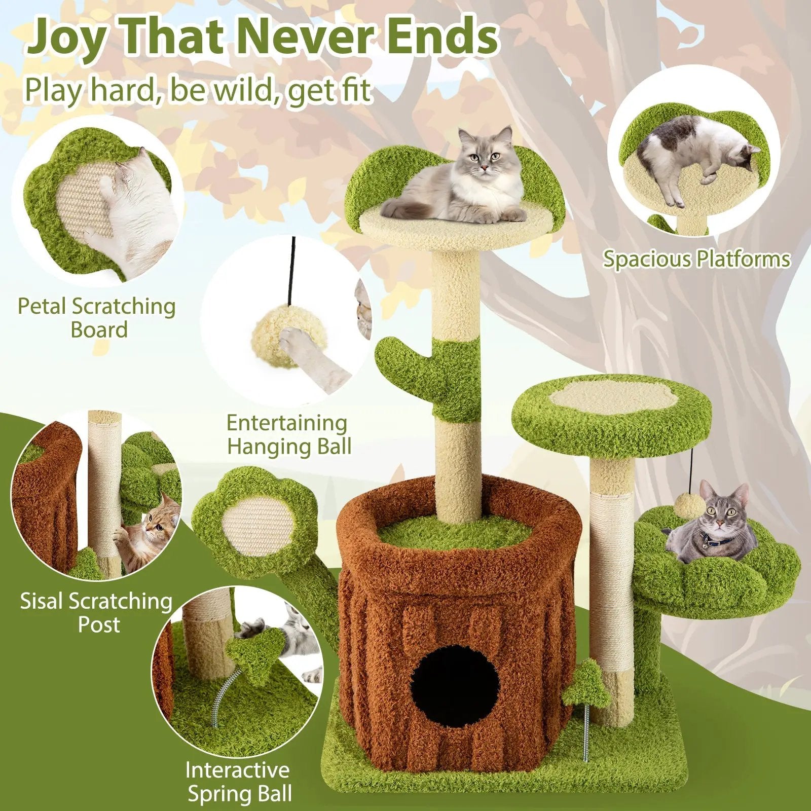 Cute Cat Tree Indoor Pet Jungle Activity Center-Green by DirectDeals