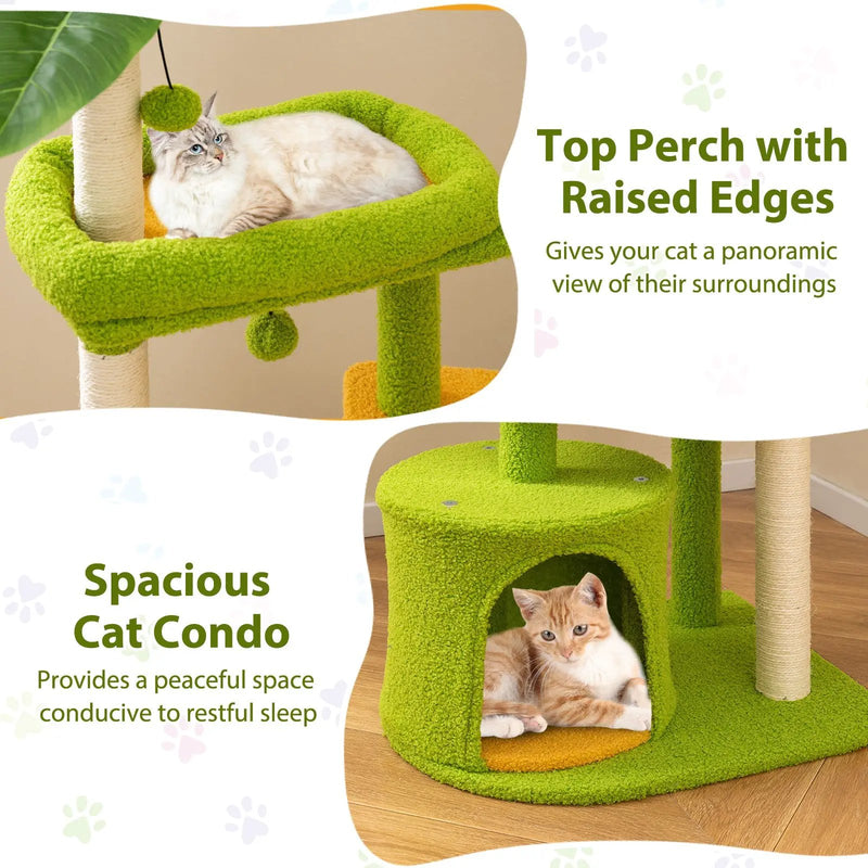 Cute Cat Tree for Adult Cats Multi-level Kitty Tower-Green by DirectDeals