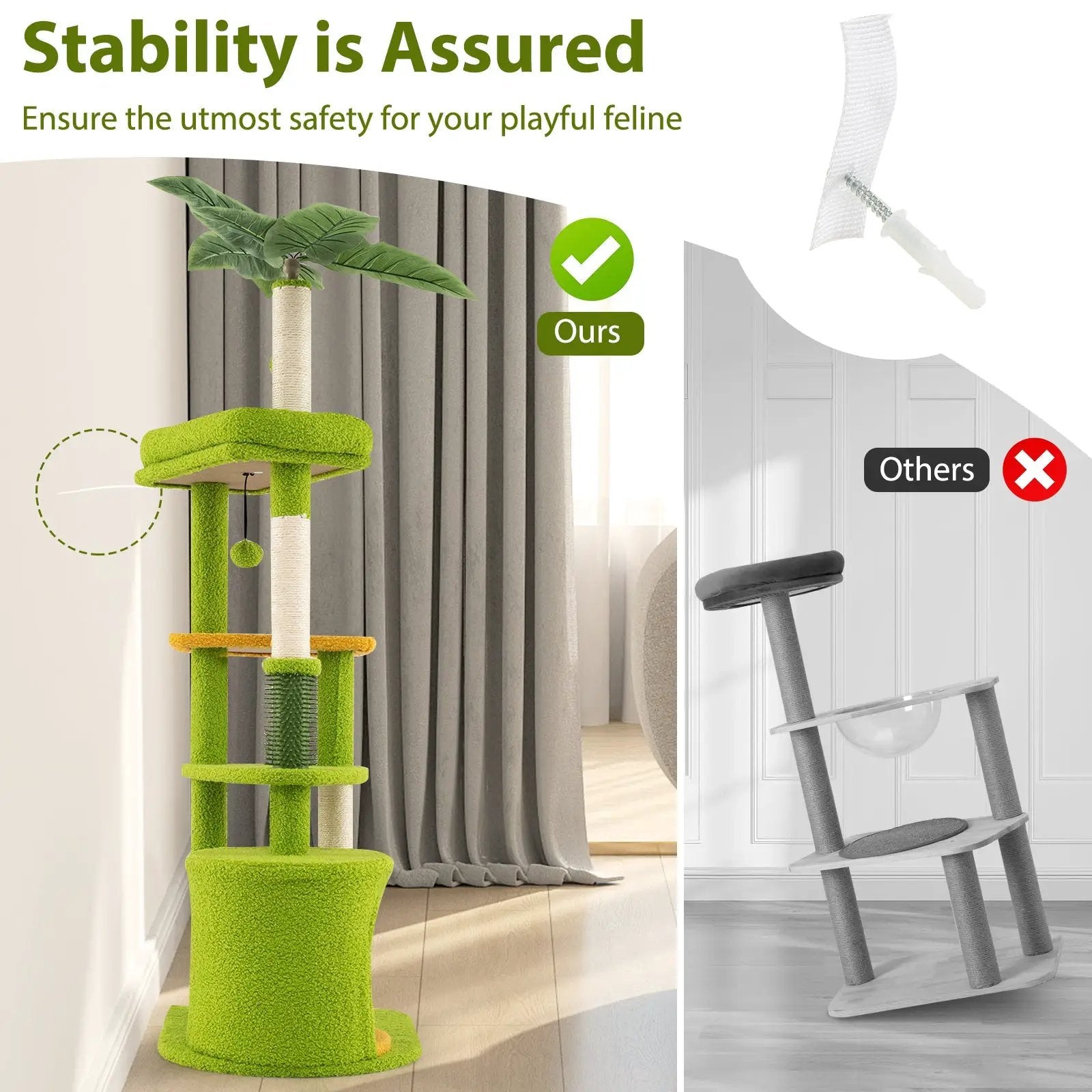 Cute Cat Tree for Adult Cats Multi-level Kitty Tower-Green by DirectDeals