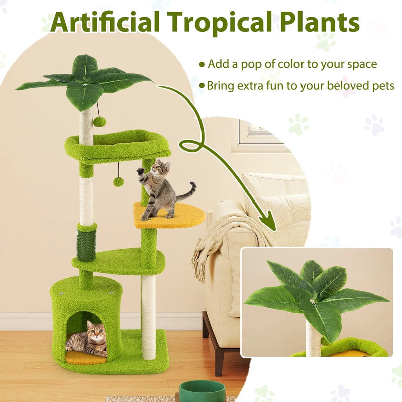 Cute Cat Tree for Adult Cats Multi-level Kitty Tower-Green by DirectDeals