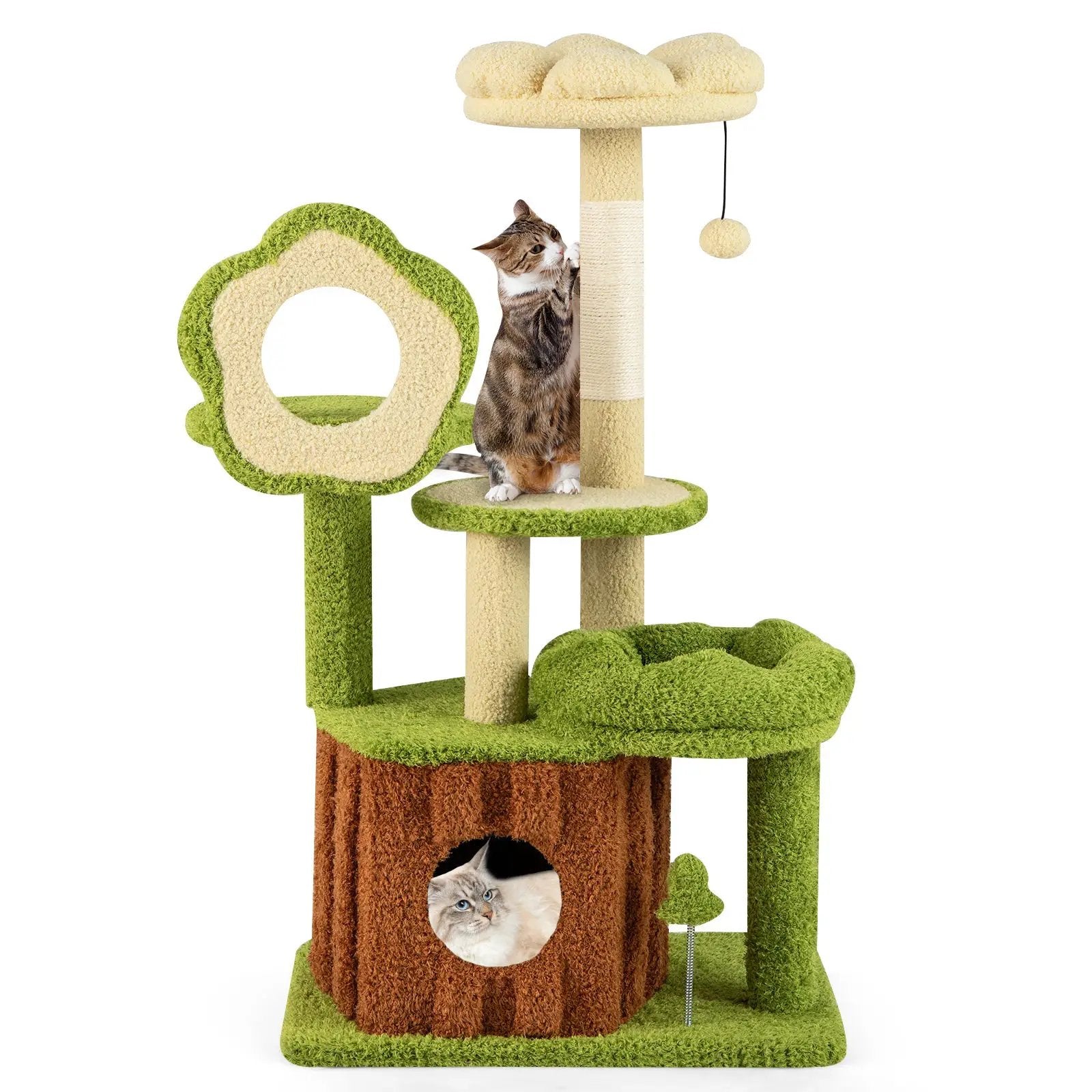 Cute Cat Tree for Adult Cats Multi-level Kitty Tower with Trunk Condo-Green by DirectDeals