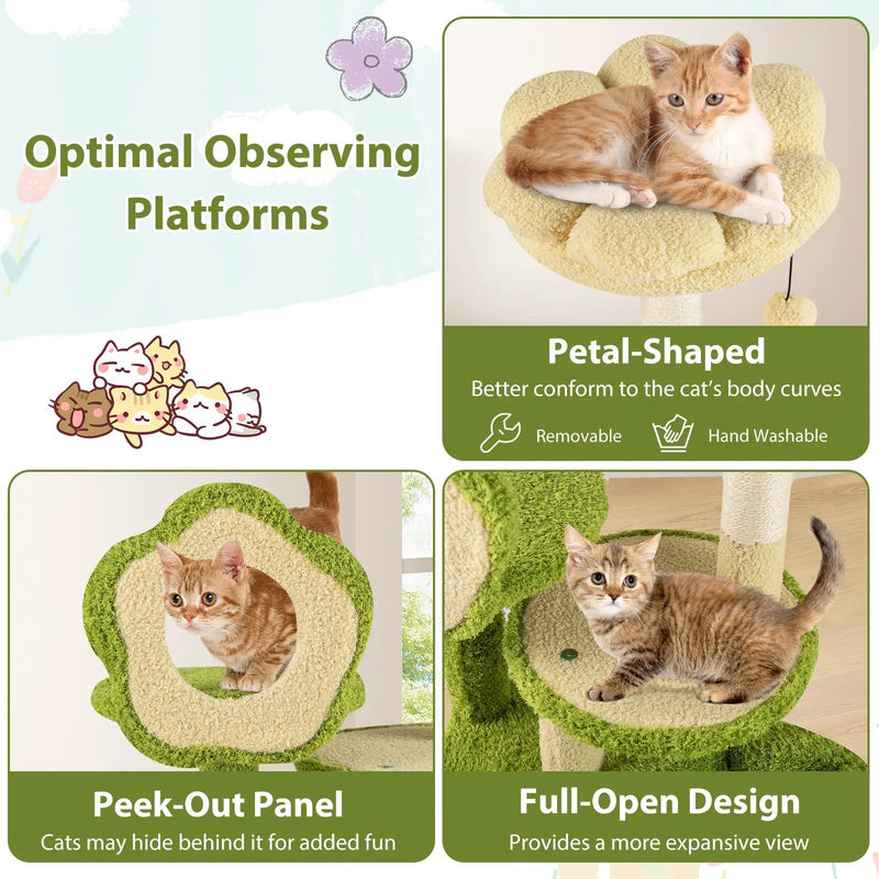 Cute Cat Tree for Adult Cats Multi-level Kitty Tower with Trunk Condo-Green by DirectDeals