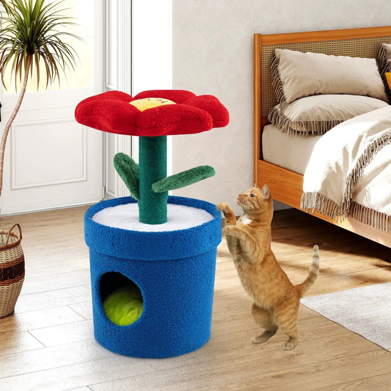 Cute Cat Tree with Flower Padded Perch for Indoor Cats by DirectDeals