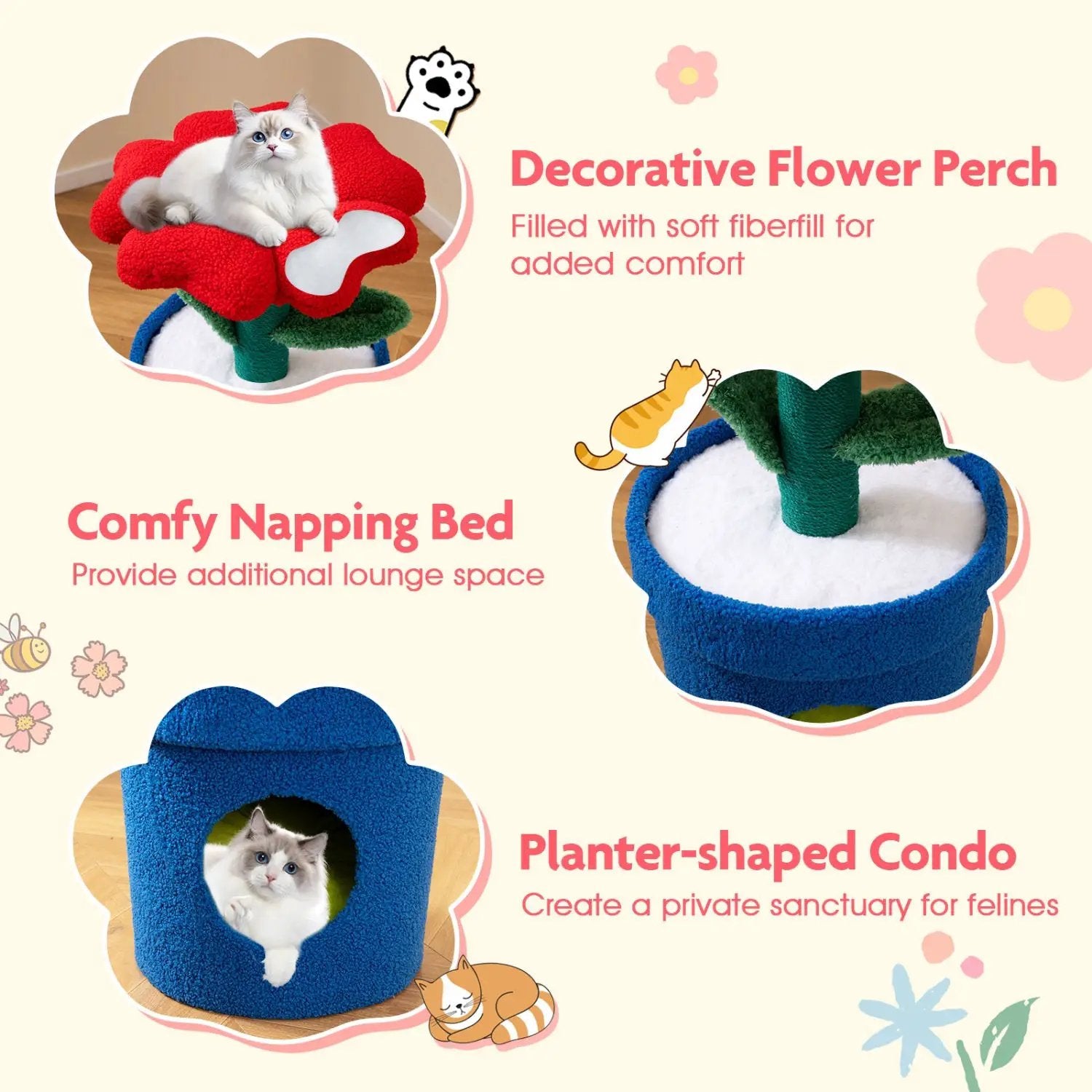 Cute Cat Tree with Flower Padded Perch for Indoor Cats by DirectDeals