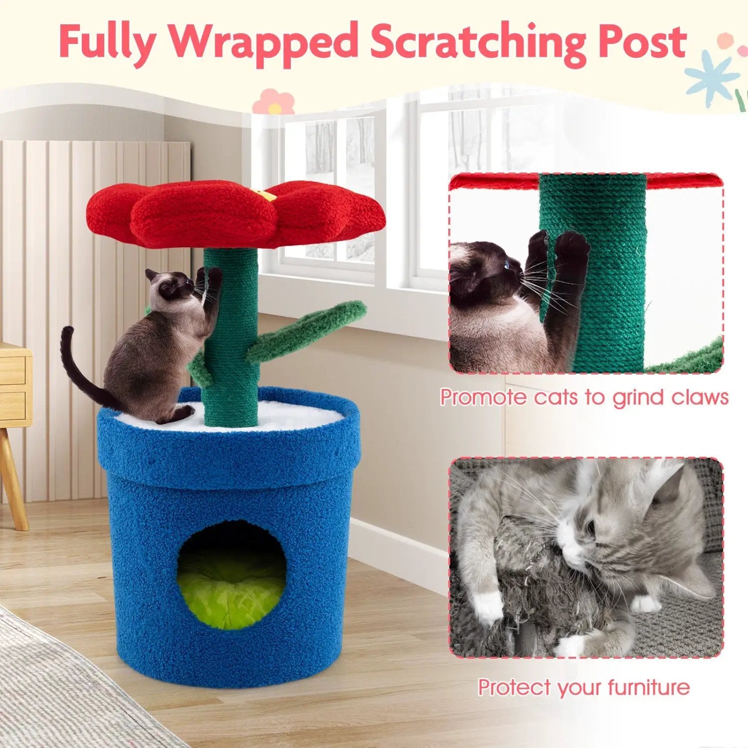 Cute Cat Tree with Flower Padded Perch for Indoor Cats by DirectDeals