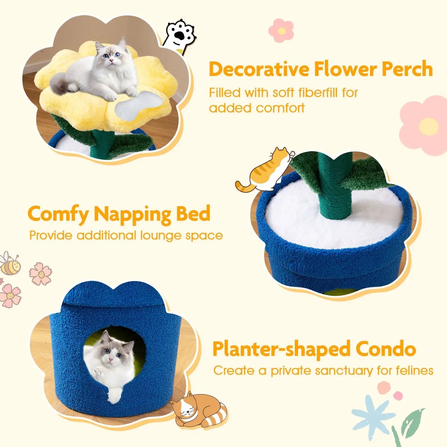Cute Cat Tree with Flower Padded Perch for Indoor Cats by DirectDeals