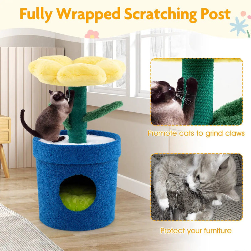 Cute Cat Tree with Flower Padded Perch for Indoor Cats by DirectDeals