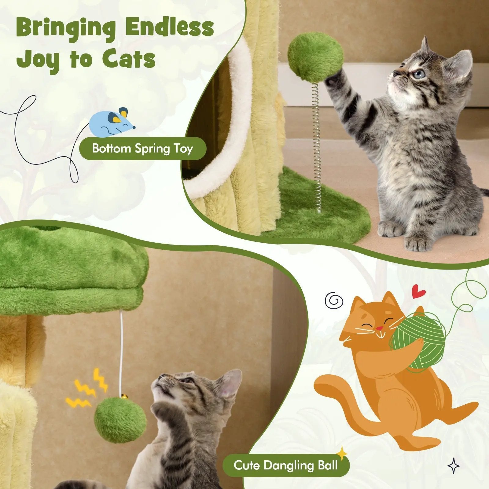 Cute Cat Tree with Sisal Scratching Posts and Dangling Ball by DirectDeals