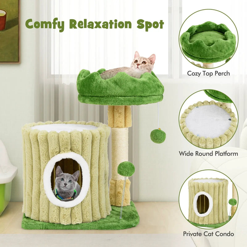 Cute Cat Tree with Sisal Scratching Posts and Dangling Ball by DirectDeals