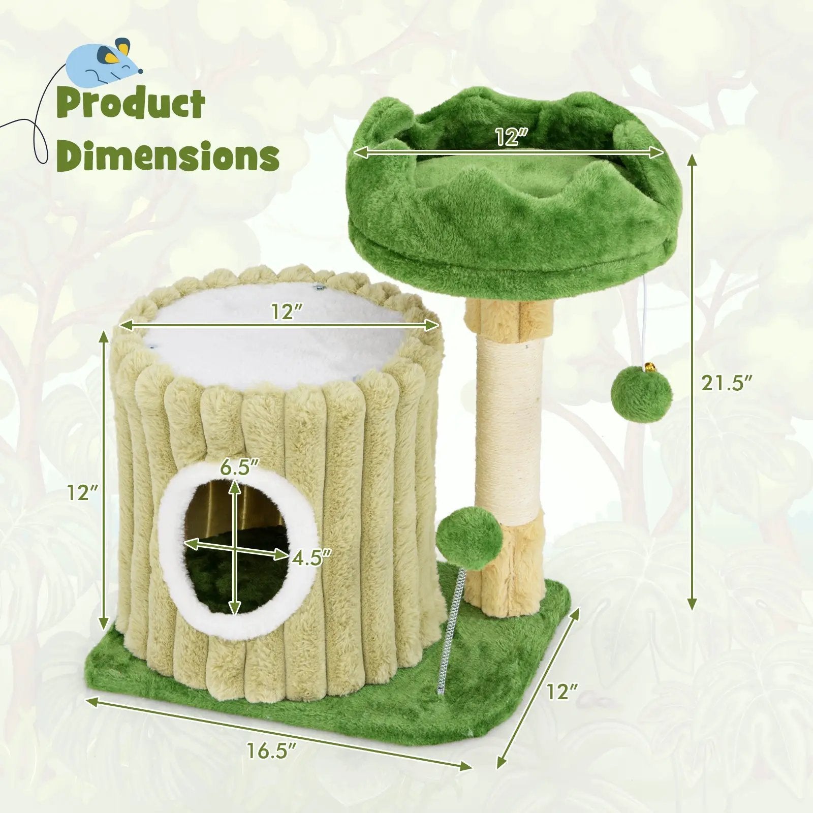 Cute Cat Tree with Sisal Scratching Posts and Dangling Ball by DirectDeals