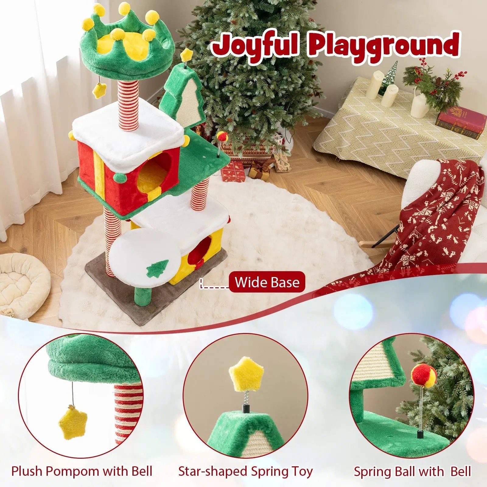 Cute Christmas Cat Tree Cat Tower for Indoor Cats with Scratching Posts and Carpet-Multicolor by DirectDeals