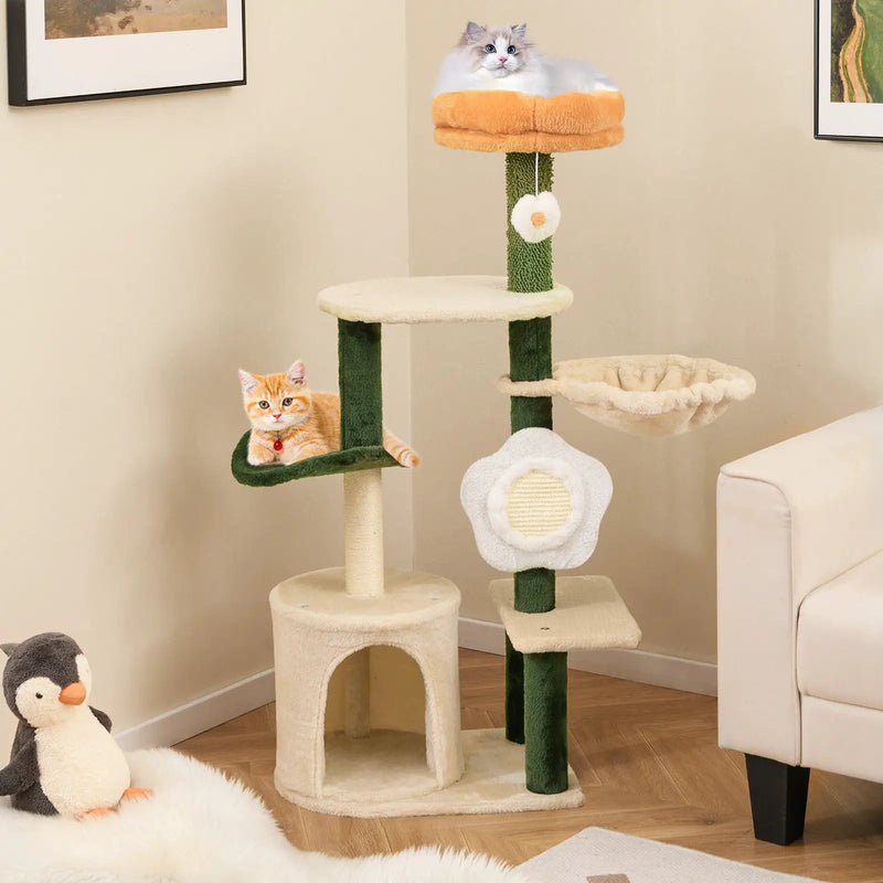 Cute Flower Cat Tree Modern Kitty Tower with Plush Top Perch-Multicolor by DirectDeals