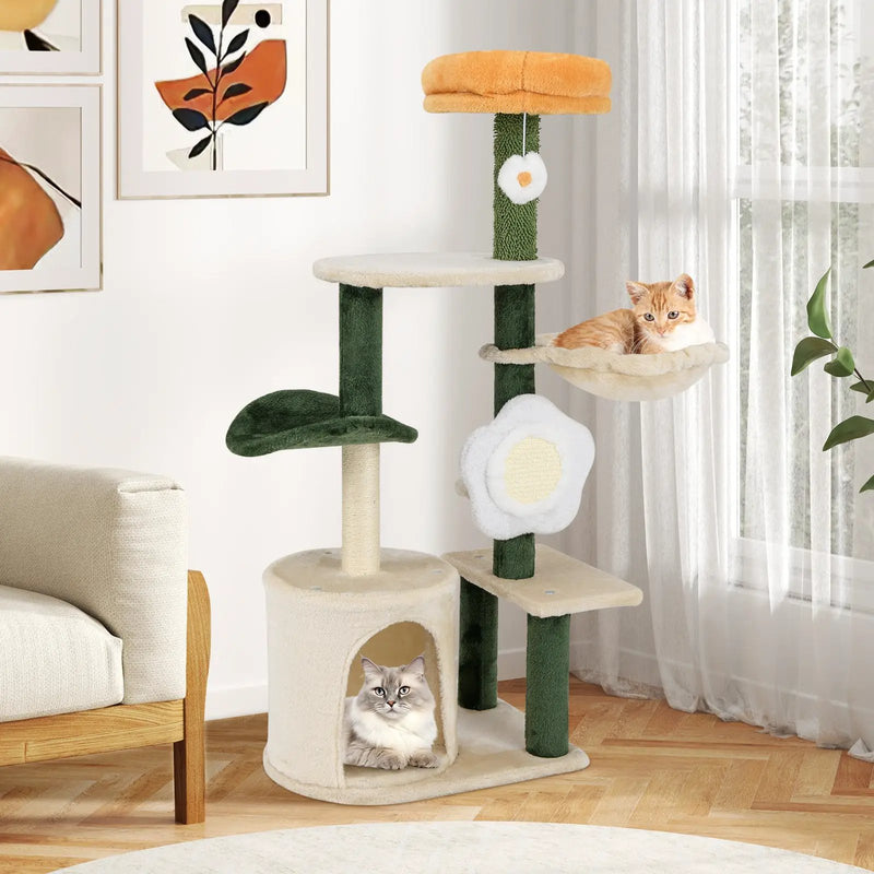 Cute Flower Cat Tree Modern Kitty Tower with Plush Top Perch-Multicolor by DirectDeals